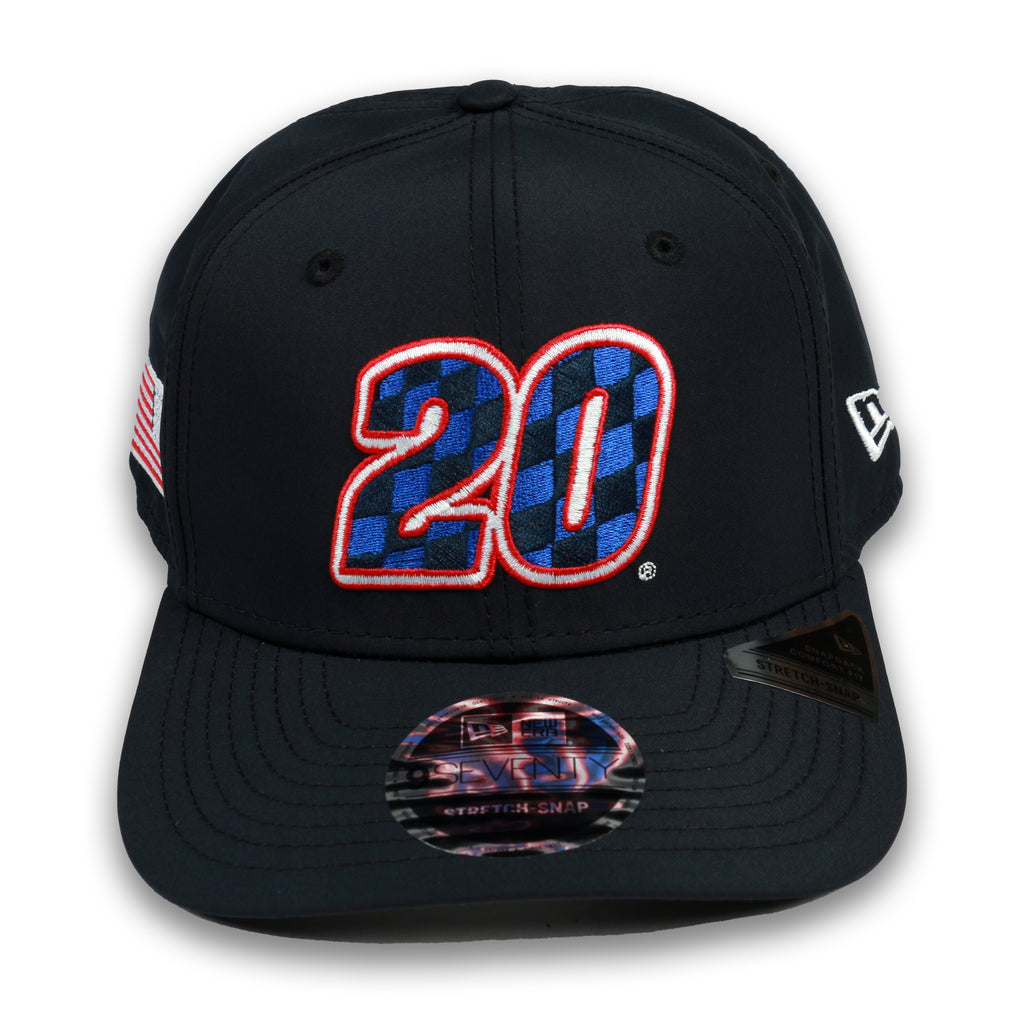 Christopher Bell No. 20 New Era 970 SS Checks USA Navy – Joe Gibbs