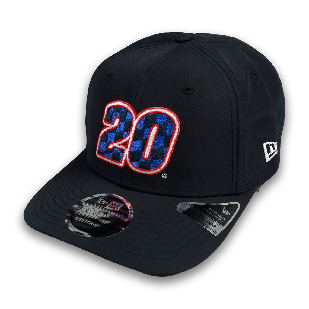 Christopher Bell No. 20 New Era 970 SS Checks USA Navy – Joe Gibbs