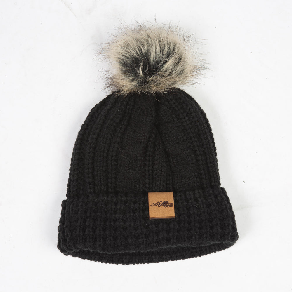 JGR Black Cableknit Faux Pom Beanie Hat