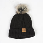 JGR Black Cableknit Faux Pom Beanie Hat